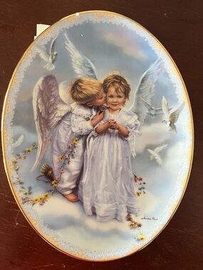 Angel Children Decorative Porcelain Wall Plate - Blue and White